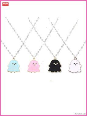 4Pcs Ghost Pendant Necklaces Set Copper Hypoallergenic Halloween Jewelry Gift